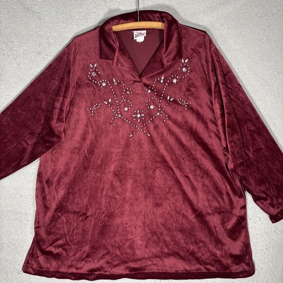 Vintage Sweet Blondie Women’s Size 2X Blouse 70s Inspired Retro Velvet Holiday - Picture 2 of 14